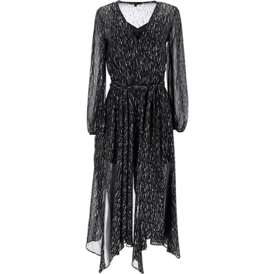 Maje Route midi-jurk van metallic georgette met plooien in zwart polyester