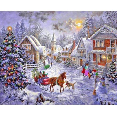 Peinture diamant «maison enneigée et arbre de noël», broderie, point de croix, strass, mosaïque 20X30CM gray
