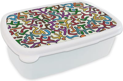 Broodtrommel Wit - Lunchbox - Brooddoos - Abstract - Patronen - Afrika - 18x12x6 cm - Volwassenen