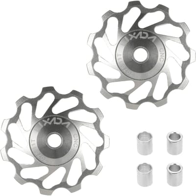 Lixada 2 stuks MTB Racefiets Keramische Poelie 7075 Aluminiumlegering Achterderailleurgeleider Fietskeramiek 11T zilver