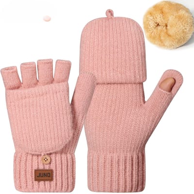 Verdikte Dames Vingerloze Handschoenen voor Herfst en Winter Dubbellaags Velours Gebreid Koud en Warm Schrijven en Afgedekte Halve Vinger Handschoenen One Size beige