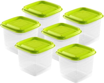 Hega Hogar Vershoudbakjes - set 6x stuks - 0.7 liter - transparant/lime groen - L11 x B11 x H12 cm - Mealprep - Maaltijden bewaren