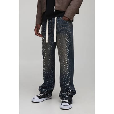 Hoge getinte versierde uitgebreid intrekkoord relaxte pasvorm jeans | Vintage Blue | Size 34