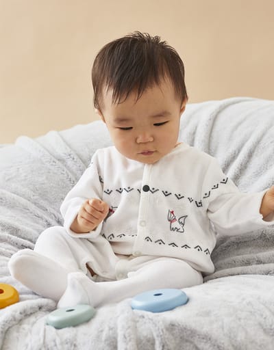 Noukie's - Pyjama - Meisje- Velour - Ecru - Winterland - 3 maand 62