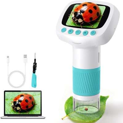 Educatieve Microscoop voor Kinderen (3+) - 1000x Vergroting + Zakformaat + Draagbaar - Mini Wetenschap Speelgoed - Ideaal voor Leerzaam Speelgoed, Wetenschapsexperimenten-blauw