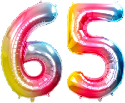 Ballon Cijfer 65 Jaar Regenboog Helium Ballonnen Verjaardag Versiering Cijfer Ballon Feest Versiering Met Rietje - 86Cm