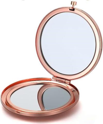 Compacte Make-up Spiegel - Zakspiegel Opvouwbaar - Make-up Aanbrengen - Dubbelzijdig Vergroting - 10 x 10 cm - Roségoud