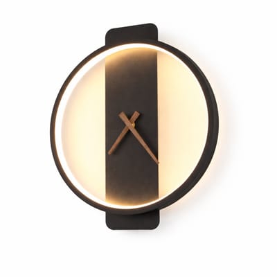 Luxaliving LED Wandklok Zwart – LED-verlichting via netstroom (stekker) – Klokmechanisme op batterij