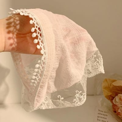 Kant Driehoekige Haar Sjaal Hoofdband Vierkante Hoofddoek Haarband Tulband Bandage Bandana Hoofdband Vrouwen Hoofdwarmte Haaraccessoires roze