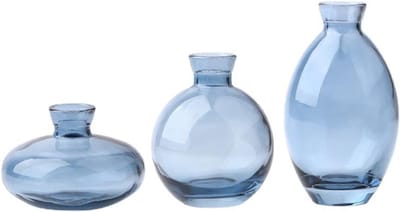 Set van 3 Kleine Blauwe Glazen Vazen voor Bloemen, Slimme Hydroponische Vazen voor Decoratie, Perfect voor Tafel en Woonkamer
