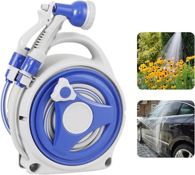 Intrekbare Tuinslang - Waterslang Haspel - Tuin Besproeien - Automatisch Spuit Slot - 31 x 26 x 15 cm - Blauw
