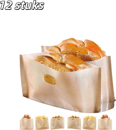 12 stuks - Bakmat - Antiaanbaklaag - Herbruikbaar - Hittebestendig - Gemakkelijk schoon te maken - Geschikt voor tosti's - 17 x 19 cm - Bruin