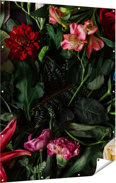 Gards Tuinposter Kleurrijke Bloemen met Groene Bladeren - 120x160 cm - Tuindoek - Tuindecoratie - Wanddecoratie buiten - Tuinschilderij