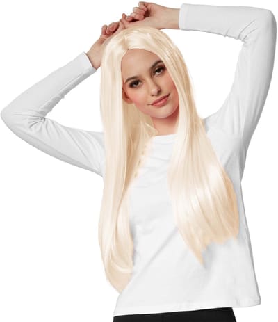 dressforfun - Pruik lang haar glad blond - verkleedkleding kostuum halloween verkleden feestkleding carnavalskleding carnaval feestkledij partykleding - 303632