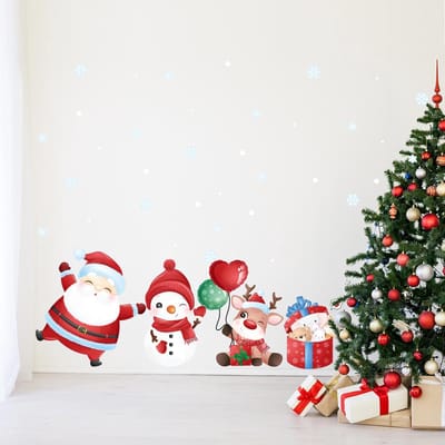 Kerststicker: Kerstman en verrassingscadeaus - Kerststickers - feestdecoratie - 90x135cm
