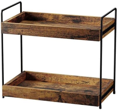 Dailygoods- Kruidenrek met 2 niveaus - Staand - Houten werkblad - Metalen ondersteuning - Badkameropslag - Organiser voor keuken - Opbergrek