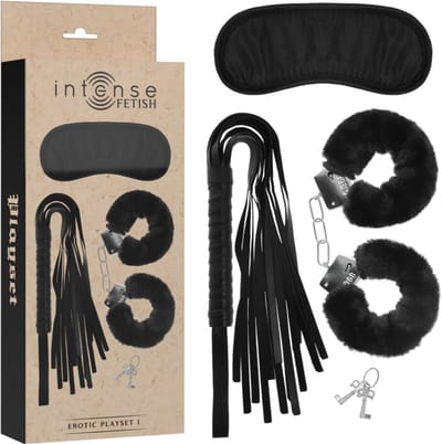 Intense - Fetish Erotic Playset 1 With Handcuffs, Blind Mask And Flogger