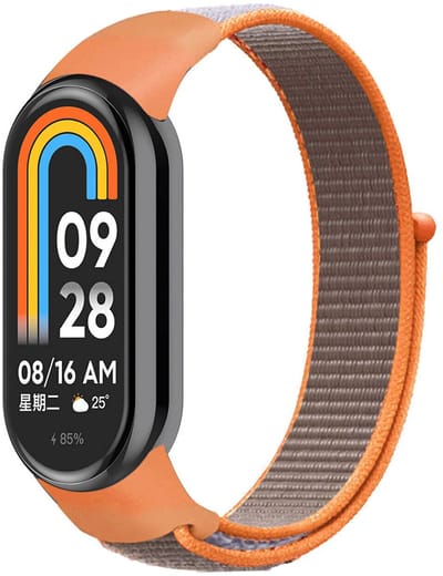 Strap-it Nylon bandje met klittenbandsluiting - geschikt voor Xiaomi Smart Band 8 / Smart Band 9 / Smart Band 10 (oranje-bruin)