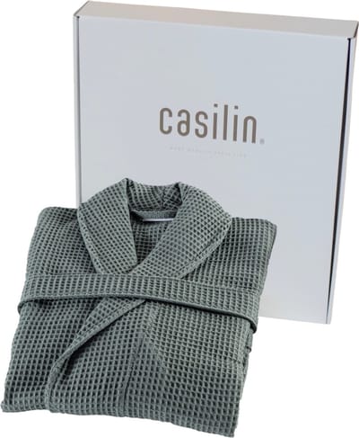 Casilin - Badjas Dames en Heren - Maat S - Wafel Badjas Cadeau voor Hem en Haar in Luxe Geschenkdoos - 100% katoen - Absorberend - Donker Groen