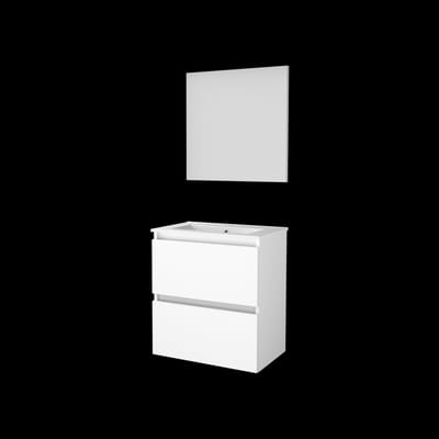 Basic-Line Basic 39 Badkamermeubelset - Ondiep - 60 x 39 cm - Greeploos - 2 Lades - Keramische Wastafel - 1 Kraangat - Spiegel - Ice White