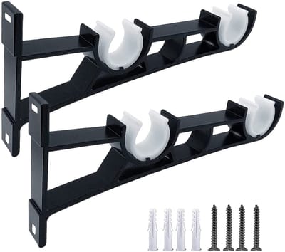 Dailygoods- Gordijnsteun Set van 2 - Dubbele Beugel - Versterkt Aluminium - Geschikt voor Stangen 28mm/32mm - Inclusief Montagebeugels - 21 cm Uitsteeklengte - Gordijnbeugel
