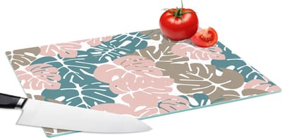 Glazen Snijplank - 39x28 - Monstera - Jungle - Patronen - Pastel - Bladeren - Snijplanken Glas