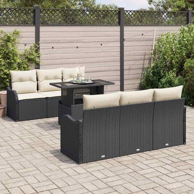 vidaXL - Tuinbank - Set - 7 - st - 6-Aantal - zitplaatsen - Zwart - Poly - Riet