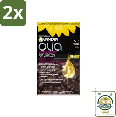Garnier - Olia 5.15 - Haarkleuring - Kastanje Lichtbruin - Zonder Ammoniak - 100% Grijsdekking - Voordeelverpakking - 2 stuks - Kastanje - Lichtbruin