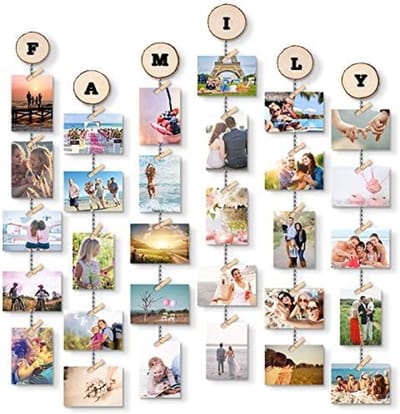 PromoHome Hangende Fotolijst Set - Creatieve Fotodisplay met 30 Houten Clips en 6 Lijnen - DIY Fotocollage met Alfabet en Cijfer Stickers - Wanddecoratie voor Foto's, Kaarten en Herinneringen