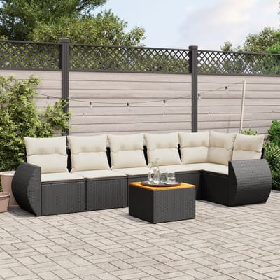 vidaXL - 7-delige - Loungeset - met - kussens - poly - rattan - zwart