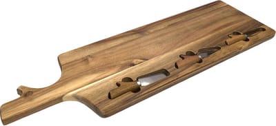 Acaciahouten Kaasplank Met Handvat – Inclusief 3 Kaasmessen – Luxe Serveerset Voor Kaas en Hapjes - Bruin