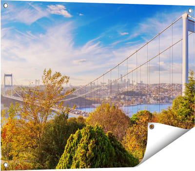 Gards Tuinposter Bosphorus Brug in Instanbul - 80x60 cm - Tuindoek - Tuindecoratie - Wanddecoratie buiten - Tuinschilderij