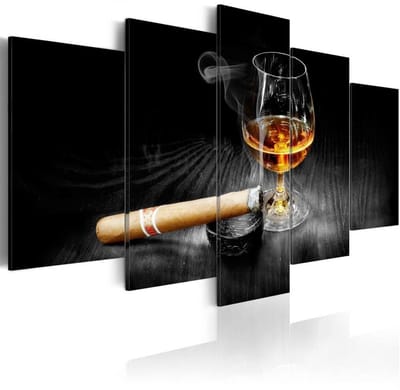 Schilderij - Sigaar en Whiskey IV , Mannenwereld , 5 luik