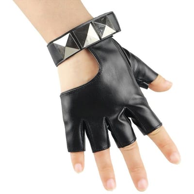 Gants en cuir à demi-doigts pour la danse, décoration à rivets, pour hommes et femmes, cuir PU, quatre saisons, conduite, extérieur, exposition des doigts, Usage pratique one size fits all noir