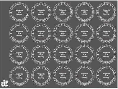 Volgende VCA keuring keuringsstickers - jaartallen 26-31 - op vel | 2 cm - 20 stickers per vel