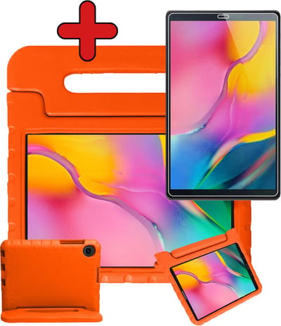 Hoesje - Geschikt voor Samsung Galaxy Tab A 10.1 (2019) - Met Screenprotector - Kinderhoes - Shockproof Bumper - Kidsproof Case - Tablethoes - Kinder Hoes Cover - Oranje