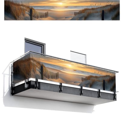 Balkonscherm 500x85 cm - Balkonposter Strand - Duinen - Zonsondergang - Balkon scherm decoratie - Balkonschermen - Balkondoek zonnescherm