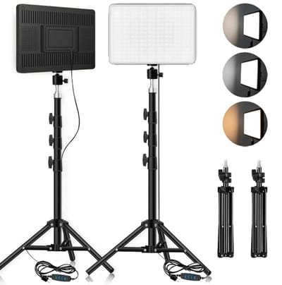 Naevami Selfie Lampen - LED-videolampen - Studio Verlichting - Conferentiefotografie - Verlichting - Selfie Light - Fotostudiolamp met statief voor opnamen Live streaming - Tweekleurige versie - 3300-5600K - 23x16cm - 2 Stuks