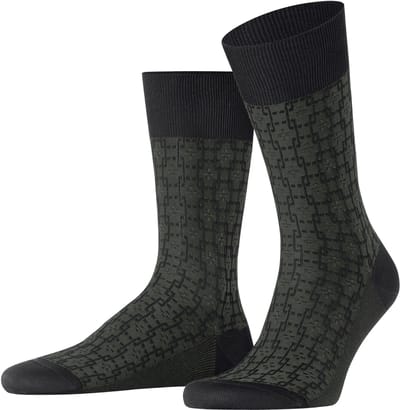 FALKE Artwork Tie gedessineerd katoen sokken heren zwart - maat 39-40