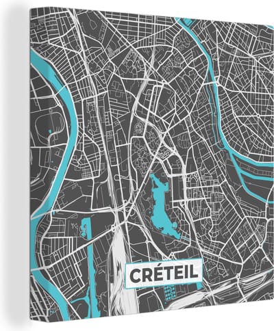 Canvas Schilderij Créteil - Plattegrond - Kaart - Stadskaart - Frankrijk - 20x20 cm - Wanddecoratie