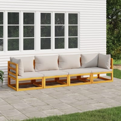 vidaXL - 4-delige - Loungeset - met - lichtgrijze - kussens - massief - hout