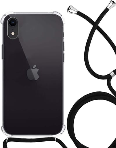 Hoesje - Geschikt voor Apple iPhone XR - Met Koord - Shock Proof - Siliconen Case - Back Cover - Telefoonkoord - Telefoon Hoes Shockproof - Telefoonketting - Telefoonhoesjes - Transparant
