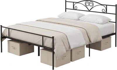 Tweepersoonsbed Frame - Stalen Bed - Slaapkamer Inrichting - Ruime Opbergruimte - 160 x 200 cm - Zwart