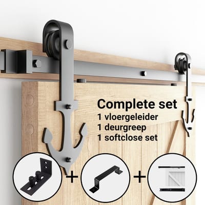 Barnwood Originals Anker - schuifdeursysteem-Industrieel-zwart - Complete set incluseif Deurgreep, Softclose systeem en Wand-Deurgeleider