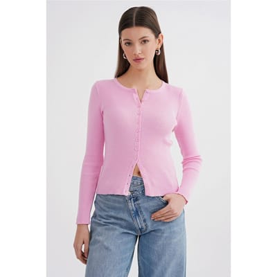 Geknoopte Slim Fit Geribbelde Brei Cardigan