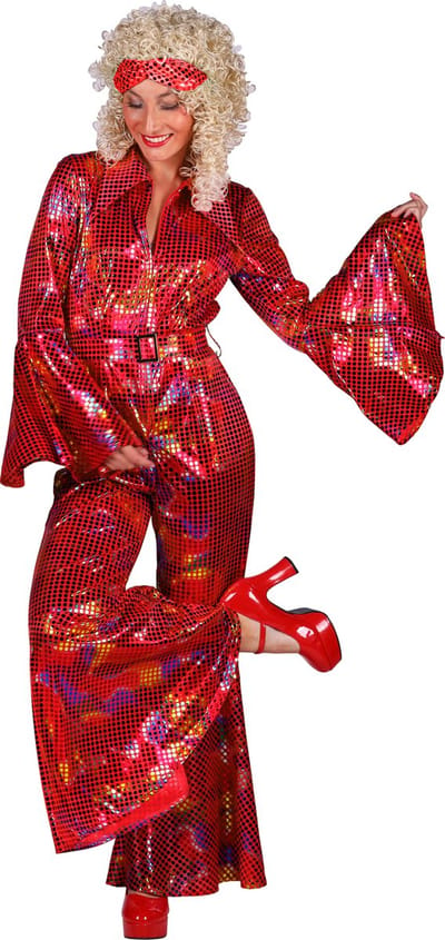 Catsuit Disco - Dames - Disco 80/90 - Hippie - Carnaval - Verkleedkleding - Rood - Maat L