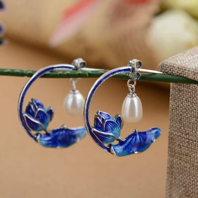 Lotus cloisonné emaille porselein ambacht parel oorbellen Chinese stijl retro uniek lichte luxe charme dames sieraden brown