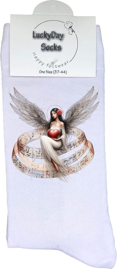 Engel - Muziek - Opkikker - Grappige sokken - Valentijns cadeau - Verjaardag cadeau - Sinterklaas cadeau - Leuke sokken - Vrolijke sokken - Kerst Sokken - Vaderdag - Moederdag - Kerstcadeau - Socks die Happy maken - 37-44