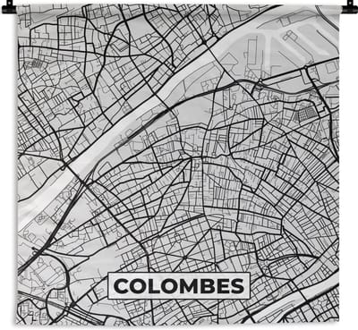 Wandkleed - Wanddoek - Plattegrond - Colombes - Stadskaart - Kaart - Frankrijk - 180x180 cm - Wandtapijt