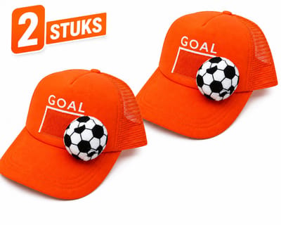 Voordeelpack 2x Oranje Voetbalpet Goal – Supporterspet met Zachte Voetbal en Klittenband voor WK 2026